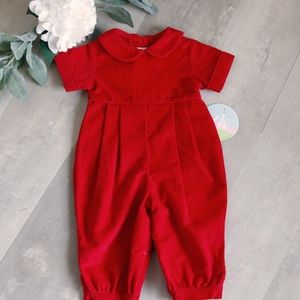 Red Corduroy Longall/Romper Boys Size 3 Month Boutique New With Tags